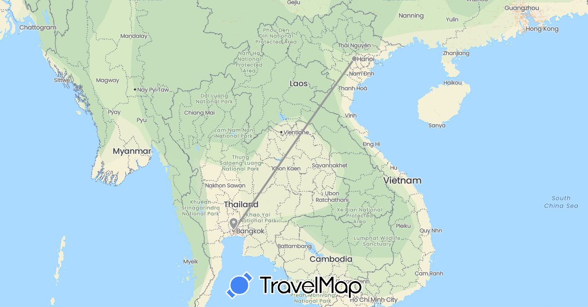 TravelMap itinerary: driving, plane in Thailand, Vietnam (Asia)